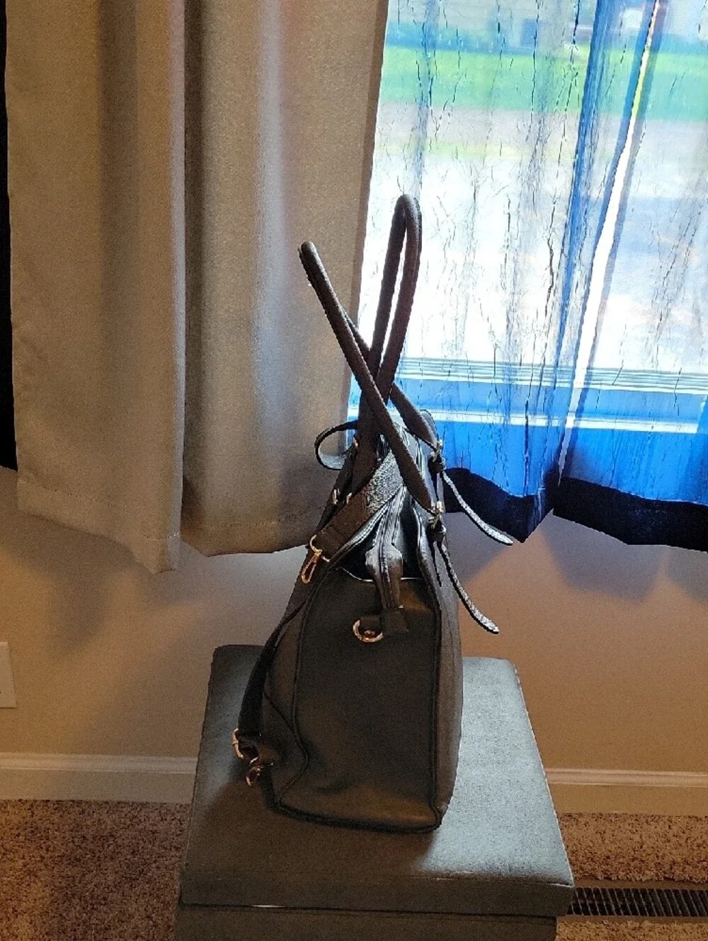 Structured Tote/Laptop Bag with Gold Hardware